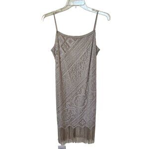 Vintage JUMP Champagne Cream Laced Fringe Dress Womens 14 Flapper Sleeveless